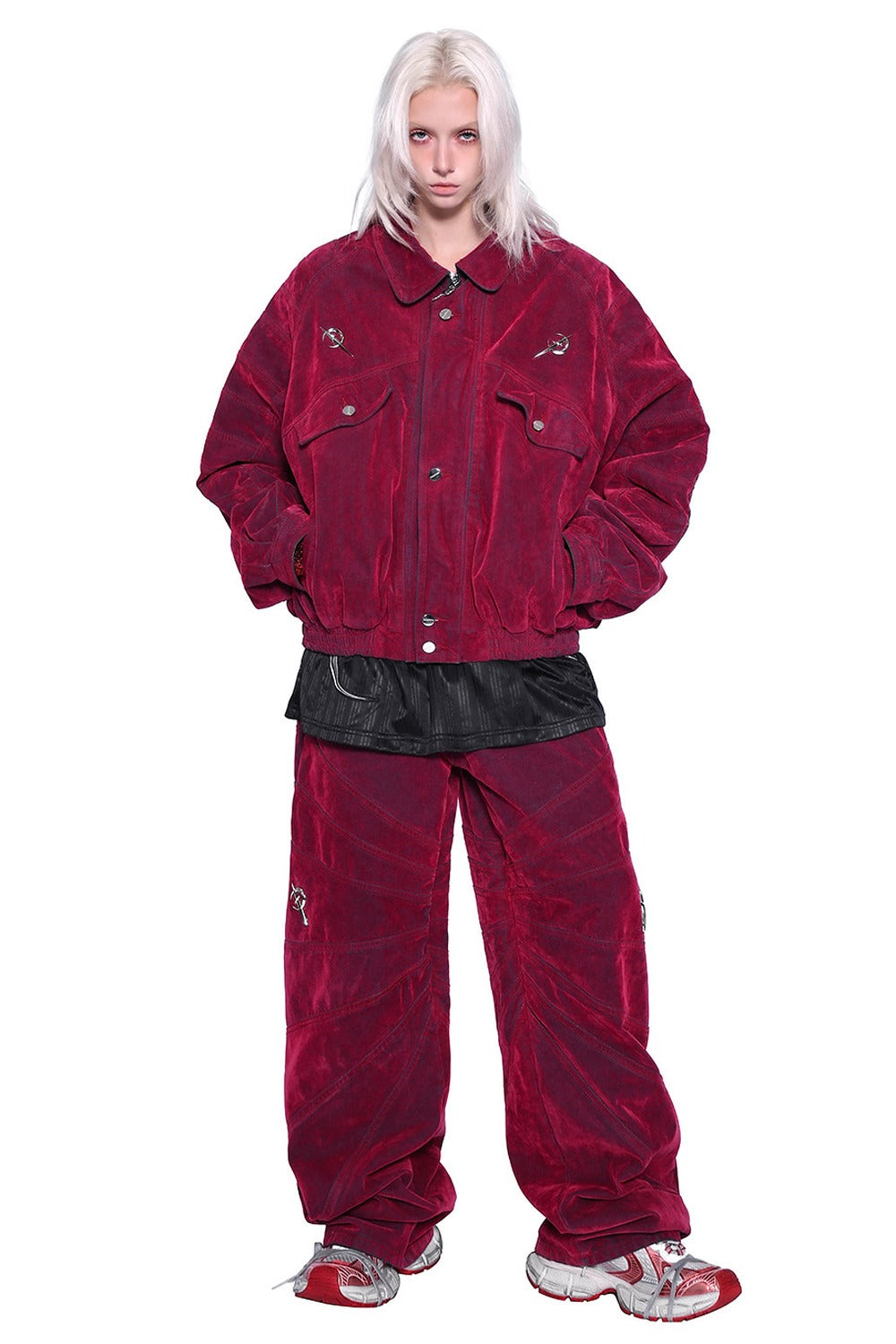 Red Ray Structure Velvet Jacket