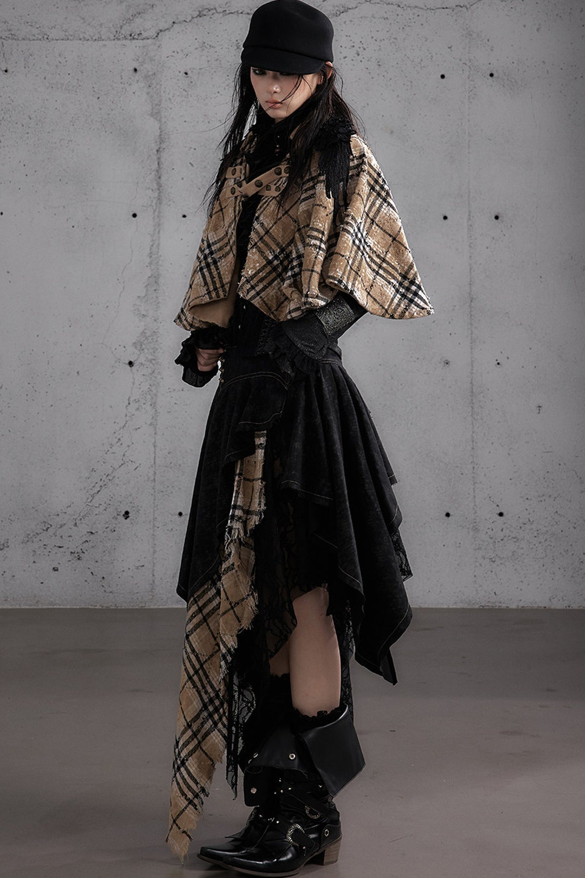 Reversible Wool Blend Plaid Cape
