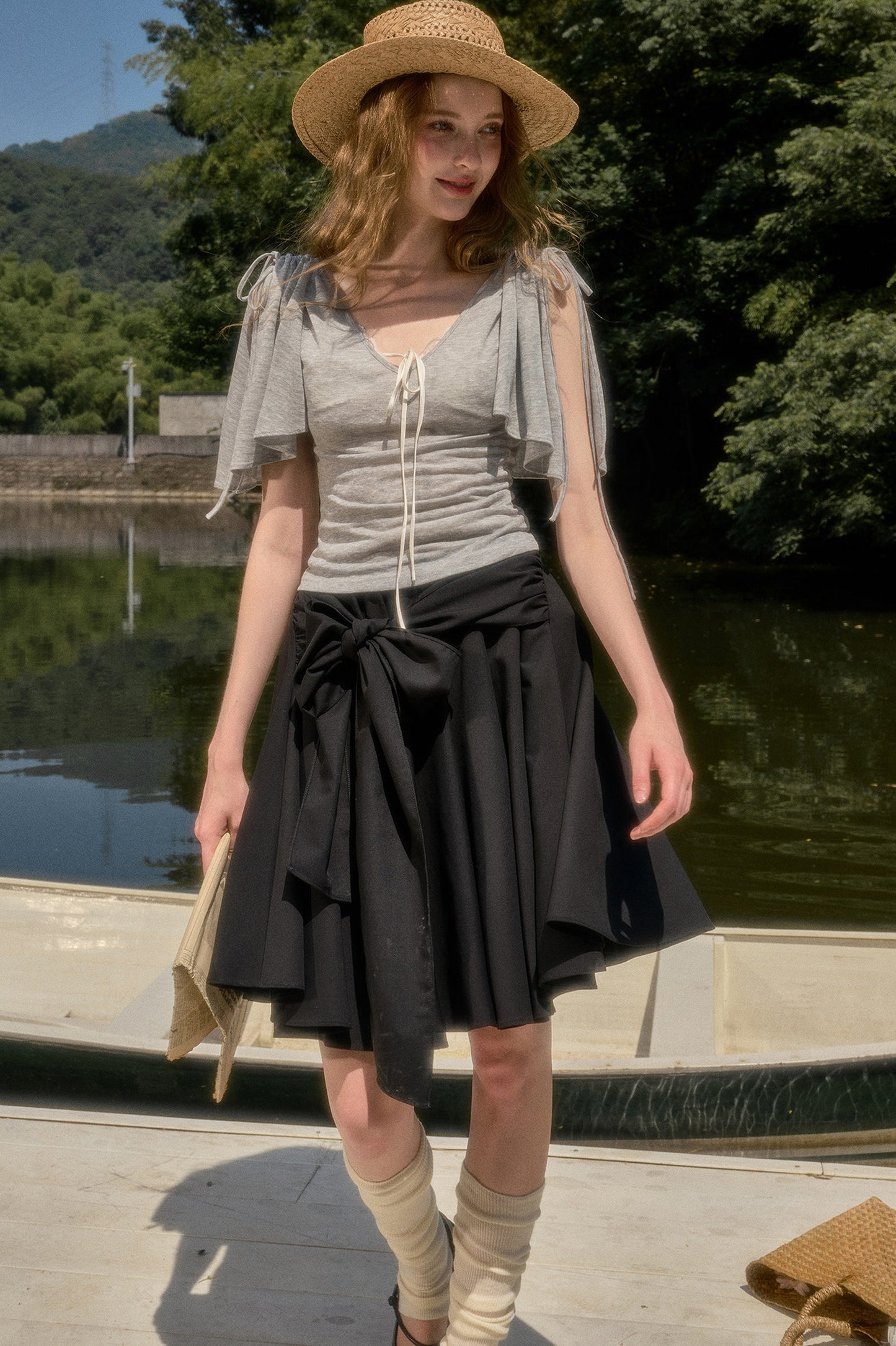 Cape-Style Short-Sleeve Top and Dress Set-Up