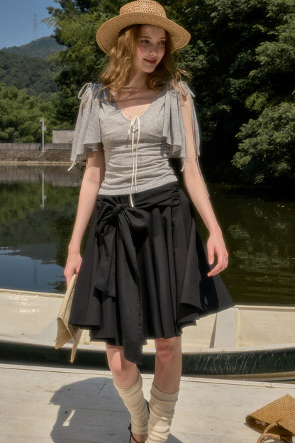Cape-Style Short-Sleeve Top and Dress Set-Up