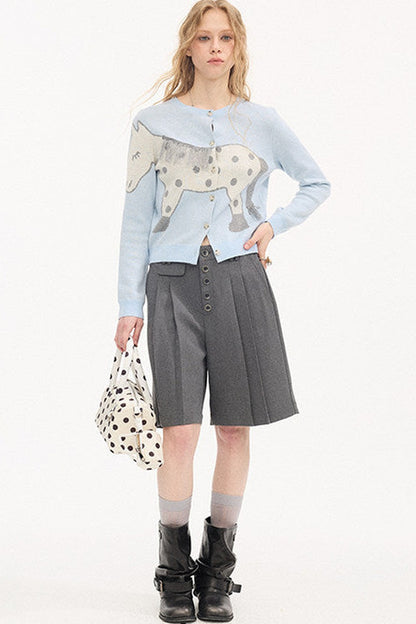 Pleated Gray Dress Shorts
