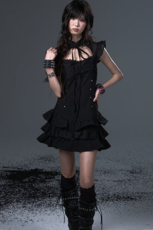 Hollow Multi-Layered Puffy Cake Cheongsam Dress