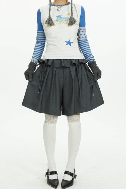 Short taille en dentelle à jambes larges gris