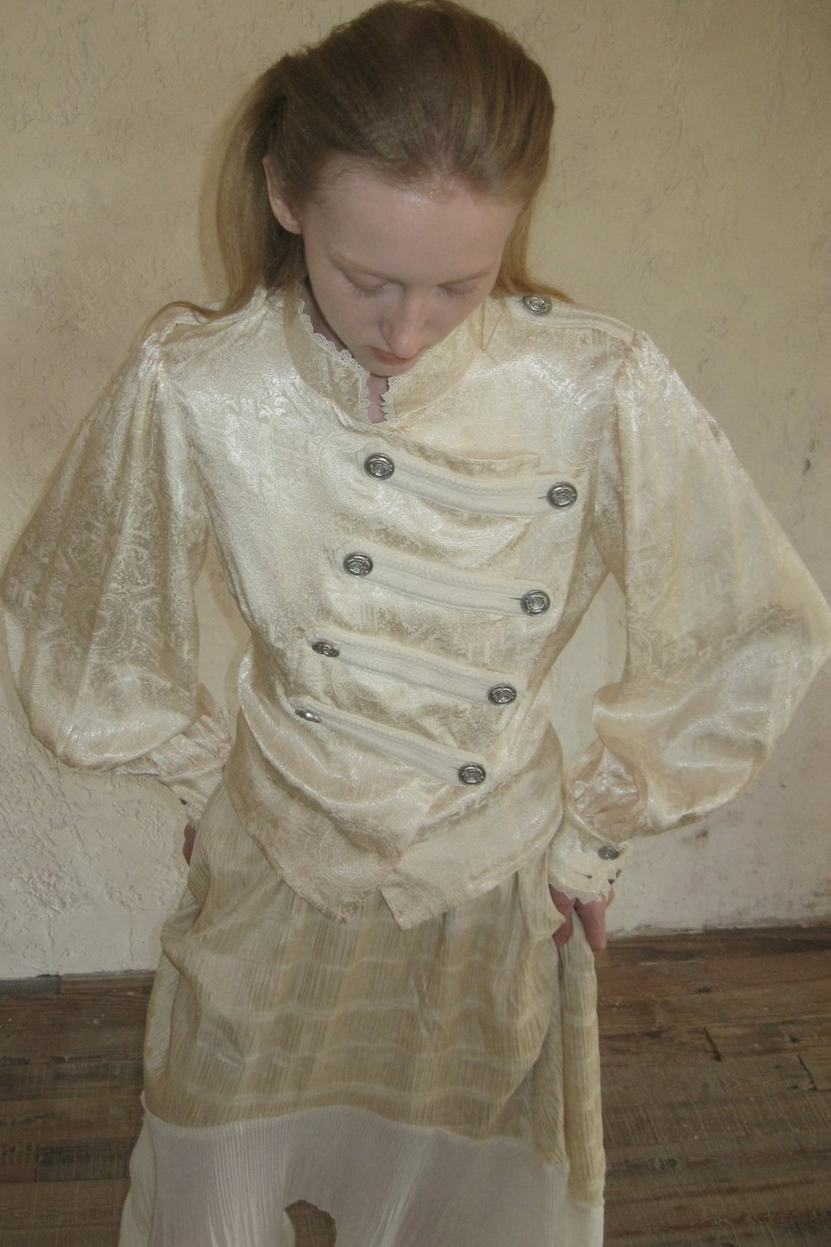 Beige Lace Stand Collar Jacket