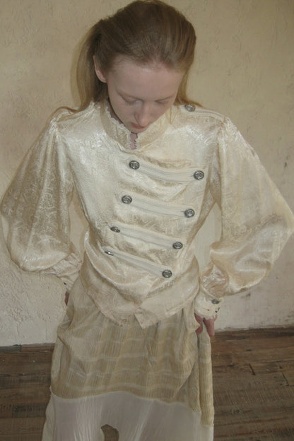 Beige Lace Stand Collar Jacket