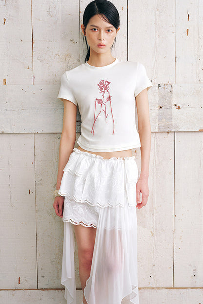 Rose Embroidery Slim Fit Short Sleeve T-Shirt