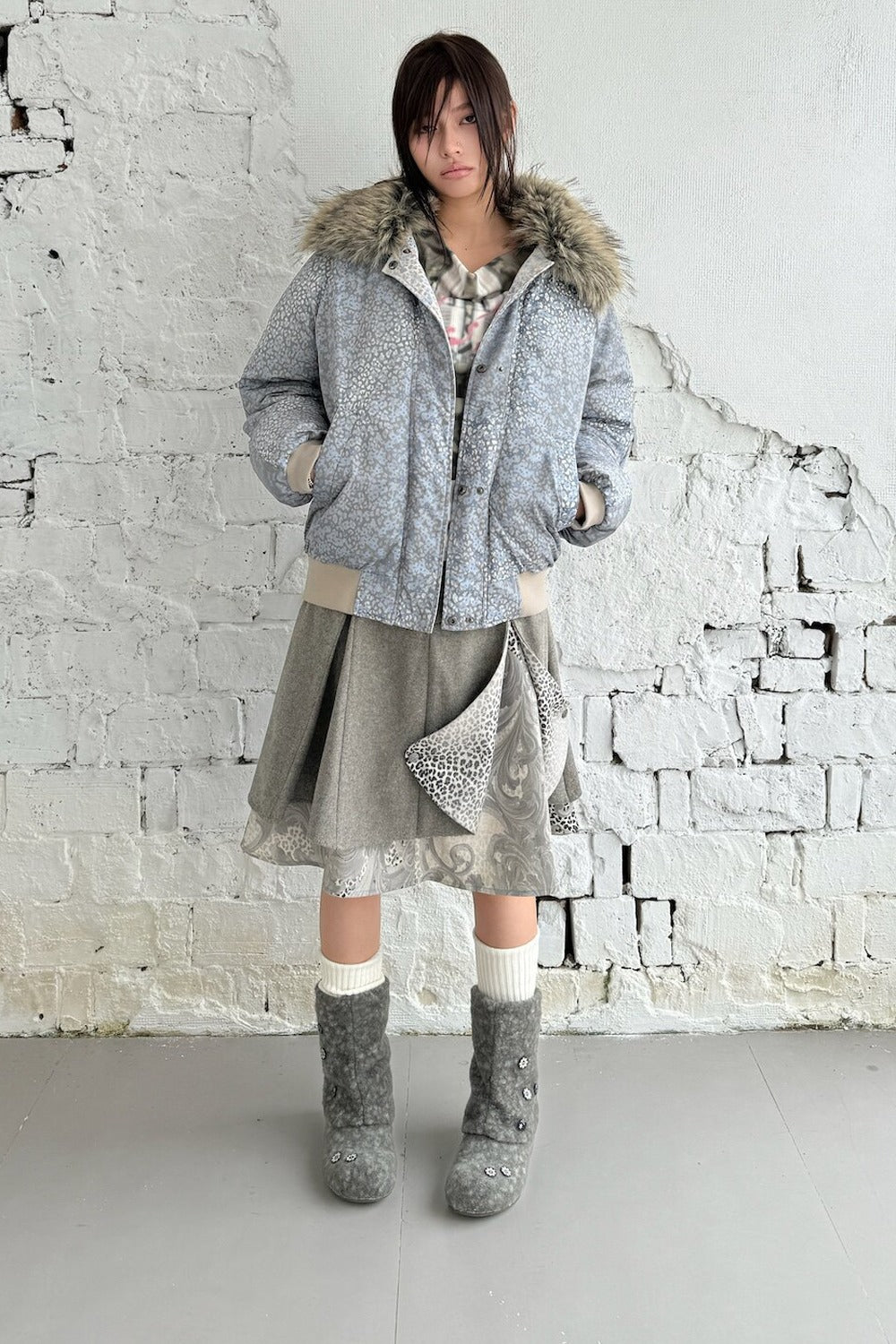 Asymmetrical Ruffled Baroque Leopard Print Wool Skirt