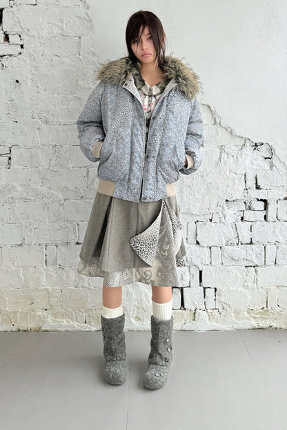 Asymmetrical Ruffled Baroque Leopard Print Wool Skirt