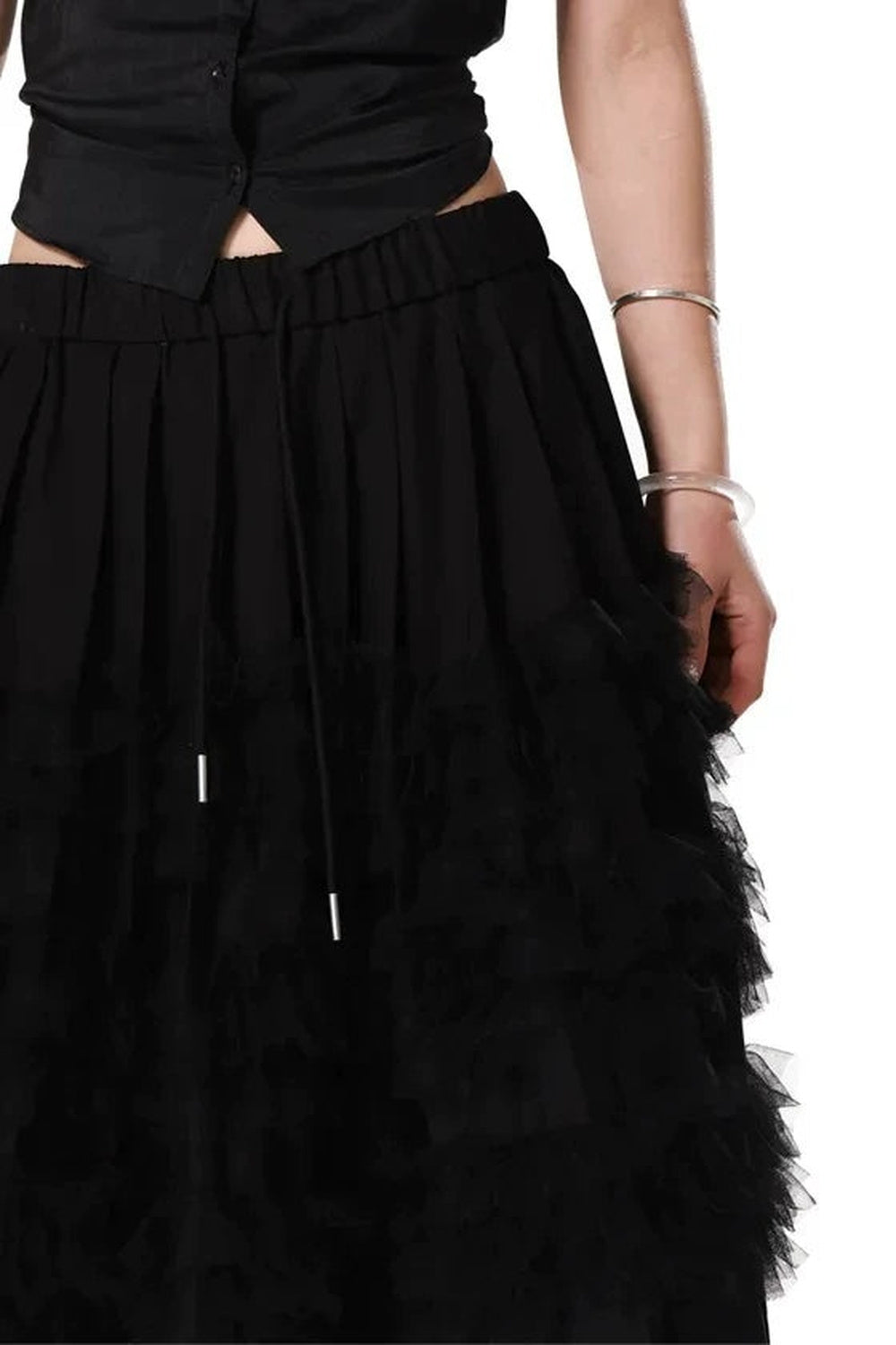Jupe plissée en tulle superposé noir