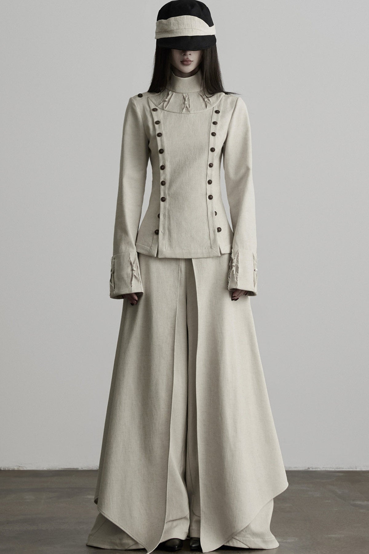 French Linen Blend Layered-Look Wide-Leg Pants