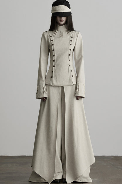 French Linen Blend Layered-Look Wide-Leg Pants