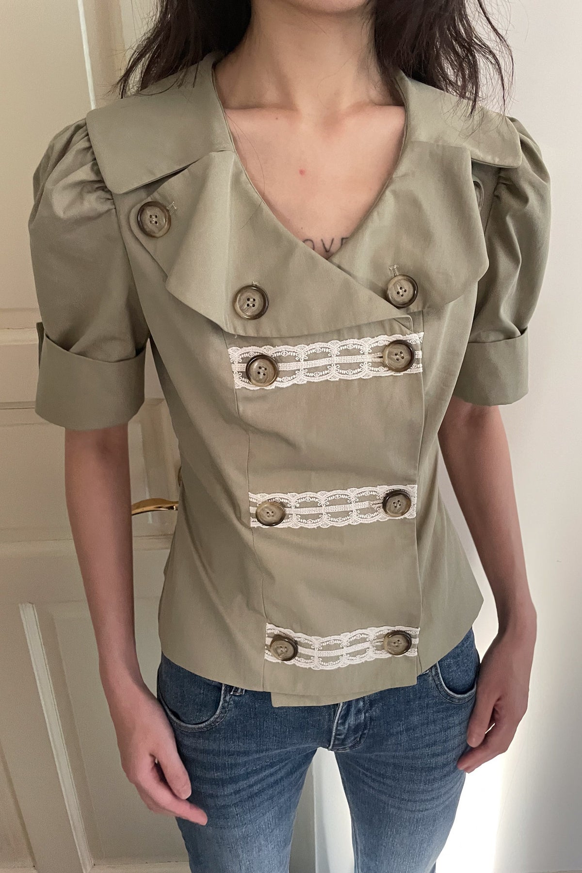 Trench Style Double-Breasted Lace Shirt