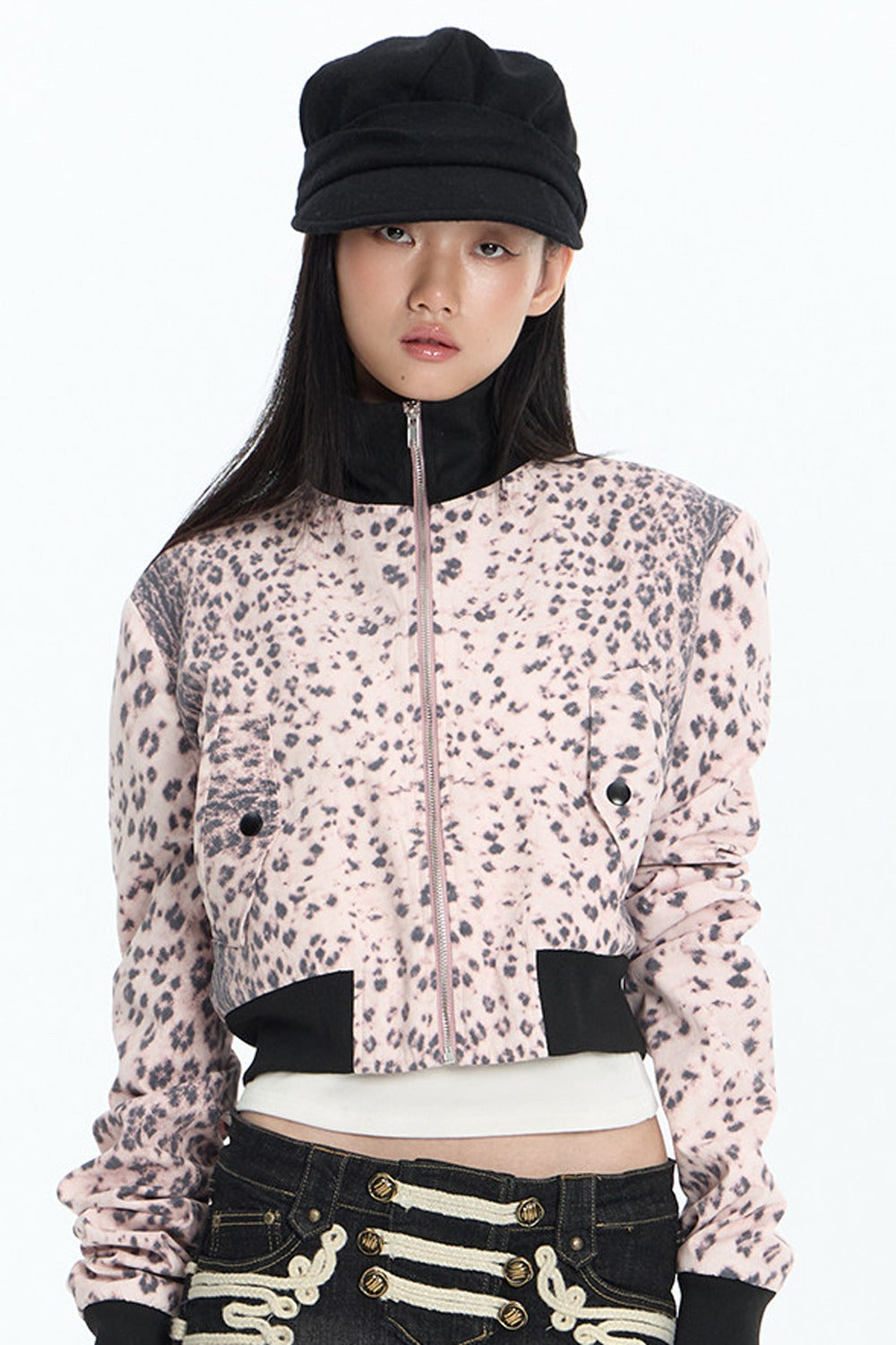 Pink Leopard Ribbed Cropped Jacket