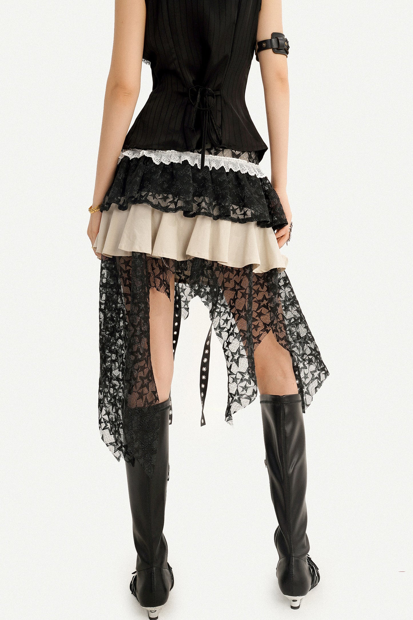 Gothic Lace Patchwork Asymmetrical Skirt