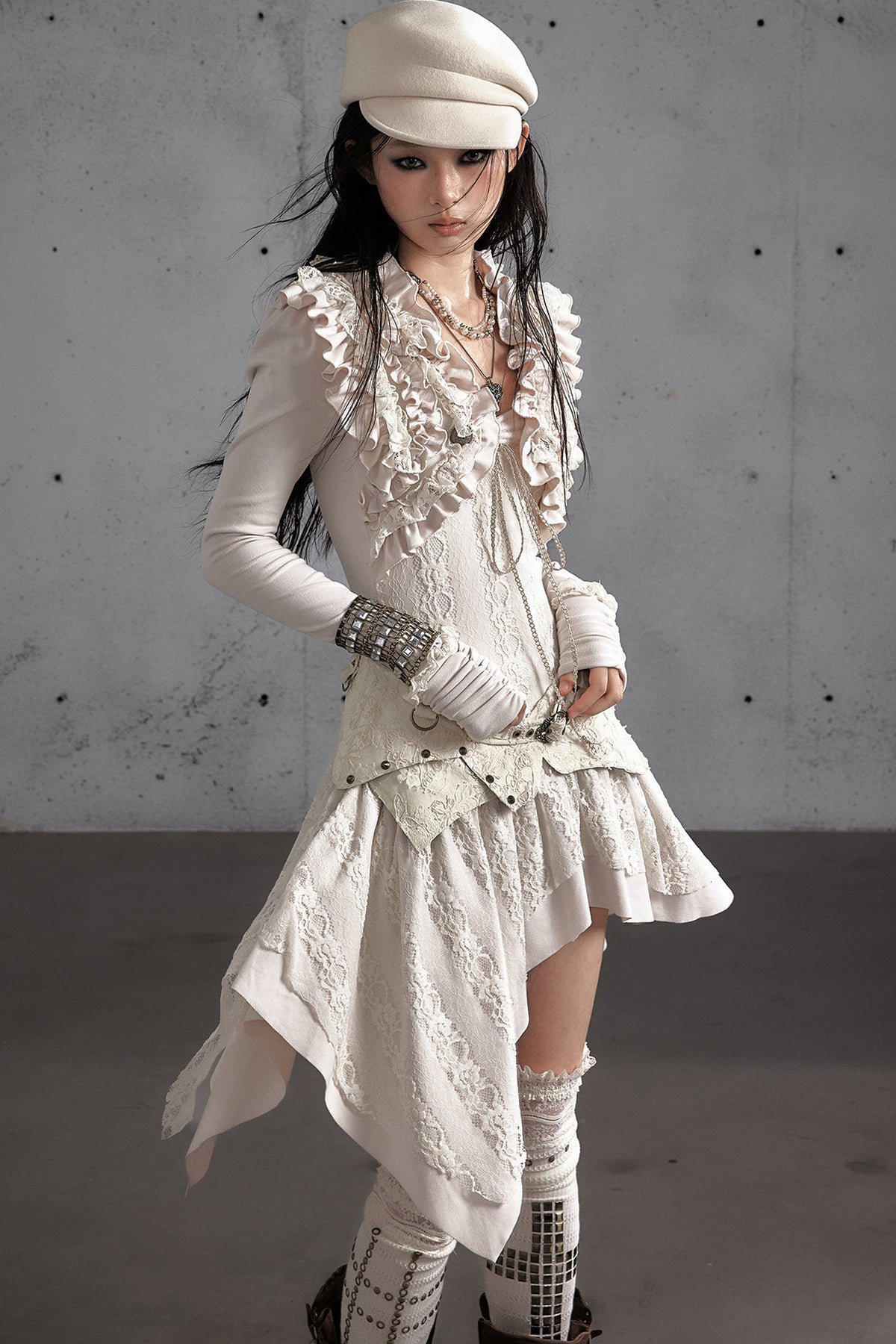 Punk Print Layered-Look Ruffle Irregular Dress