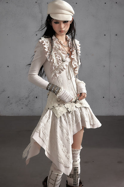 Punk Print Layered-Look Ruffle Irregular Dress