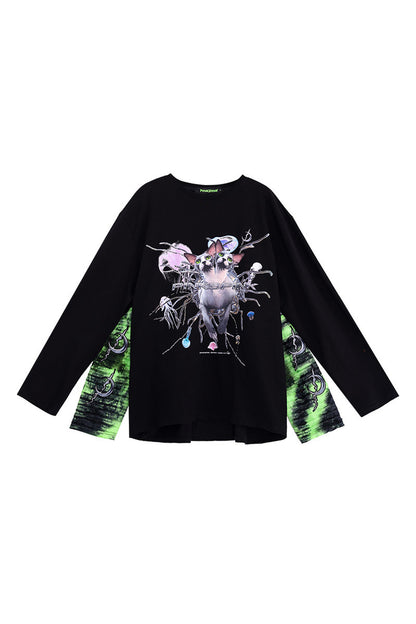 Cat Print Long-Sleeve T-Shirt
