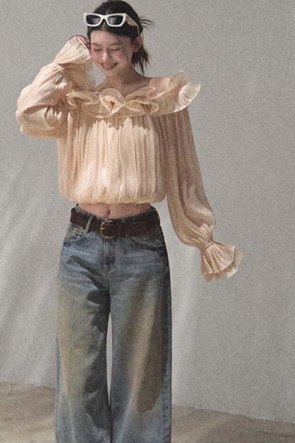 Vintage Hand-Painted Wide Leg Jeans Set