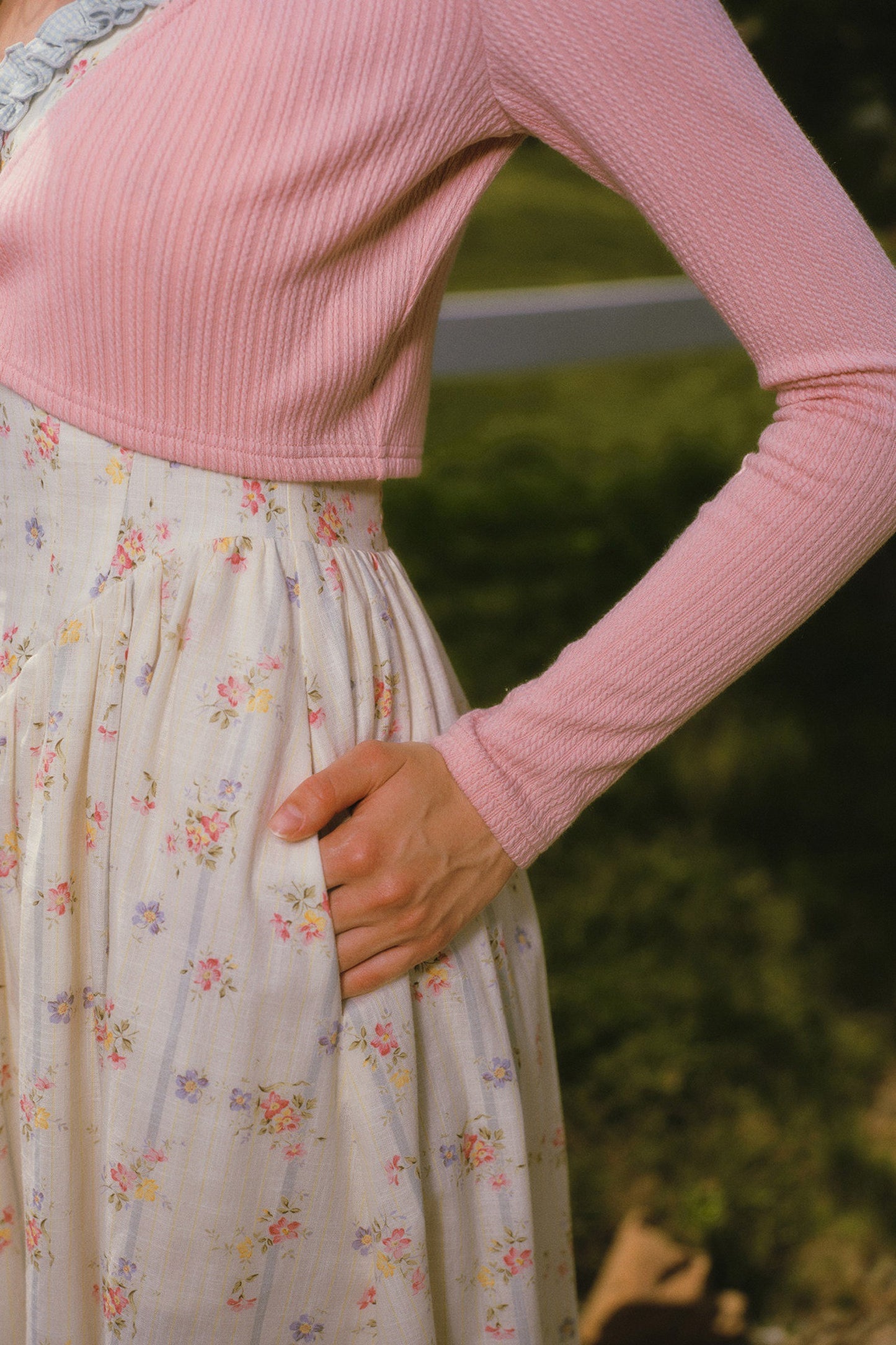 Floral Printed Fishbone Camisole Dress and Pink Cardigan Set-Up