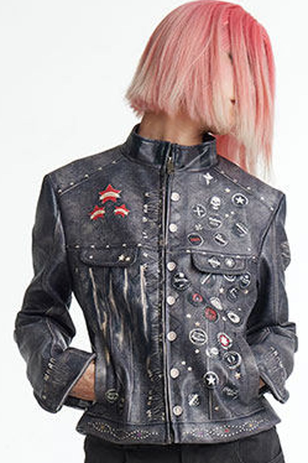Distressed Punk Biker Leather Jacket