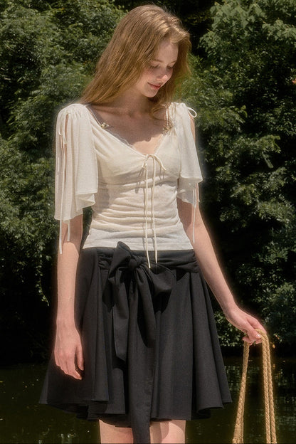 Cape-Style Short-Sleeve Top and Dress Set-Up