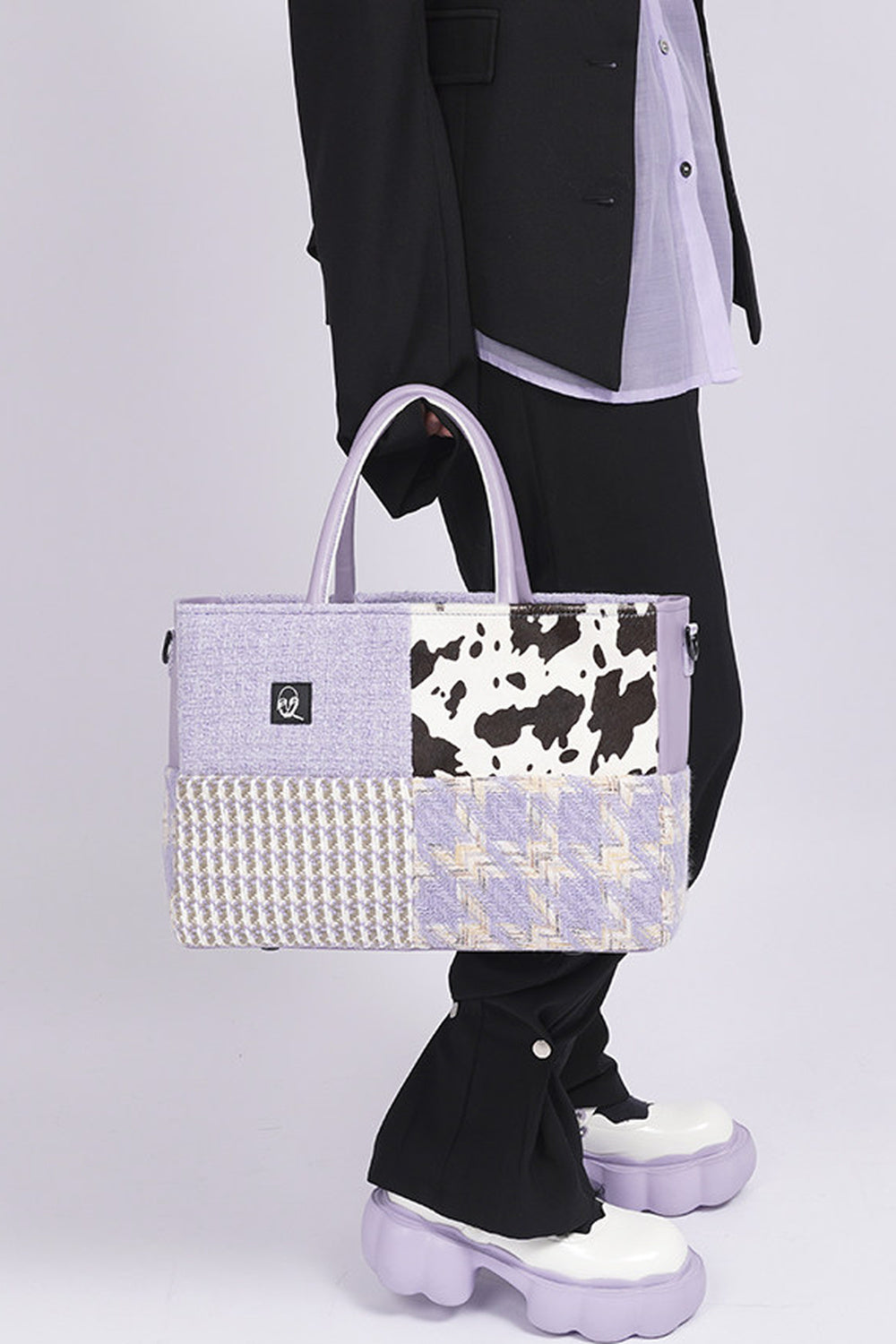 Y2K Leather Contrast Tote Bag
