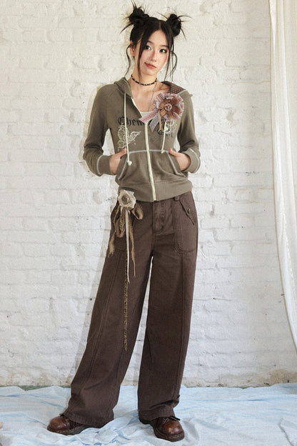 Butterfly Print Cotton Hooded Cardigan