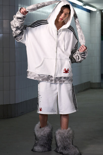 Skull Print Layered Bunny Ear Jacket