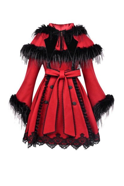 Gothic Bat Collar Woolen Cape Set