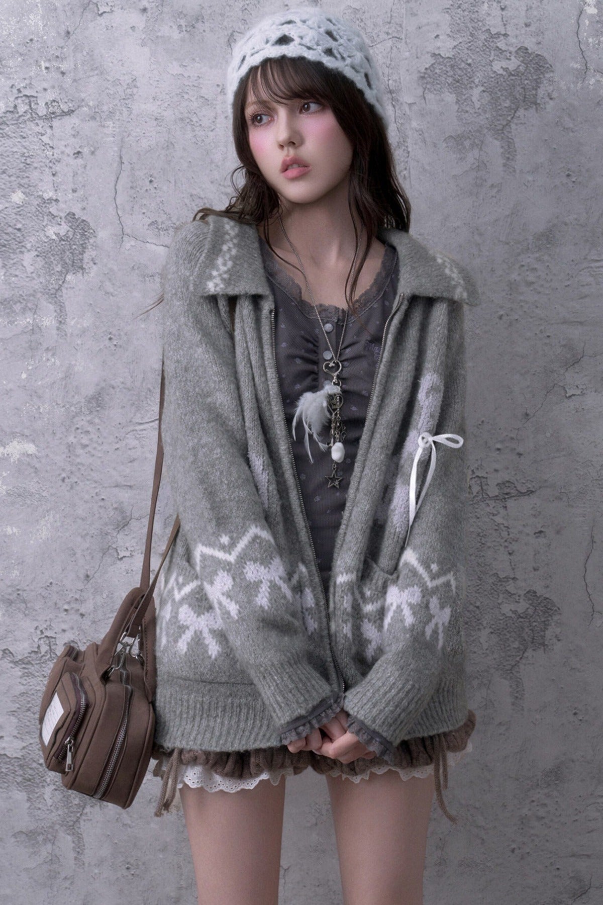 Gray Purple Lace Henley T-shirt