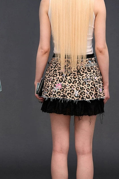 Gonna plissettata con stampa leopardata