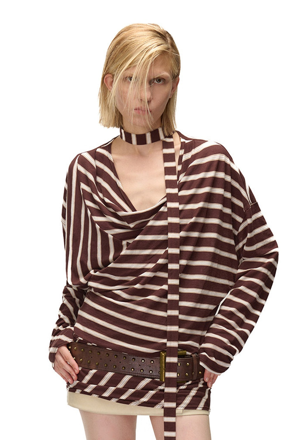 Asymmetrical Striped Long-Sleeve T-Shirt