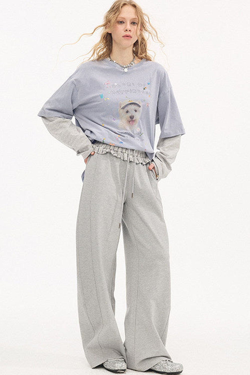 Rhinestone Cotton Long Sleeve Top