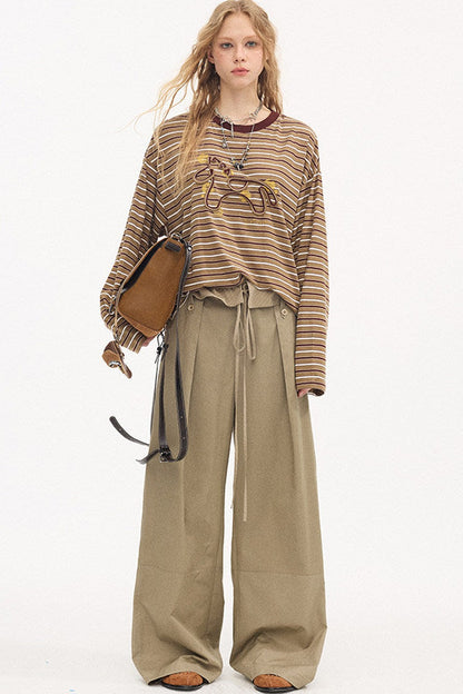 Striped Patchwork Straight-Leg Pants