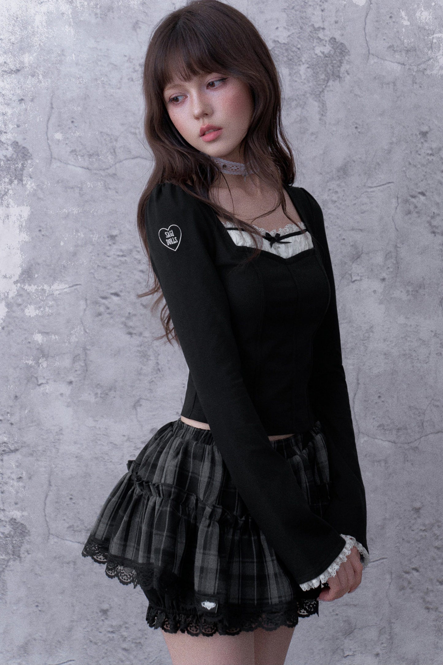 Gray Black Plaid Three-Layer Puffy Skirt