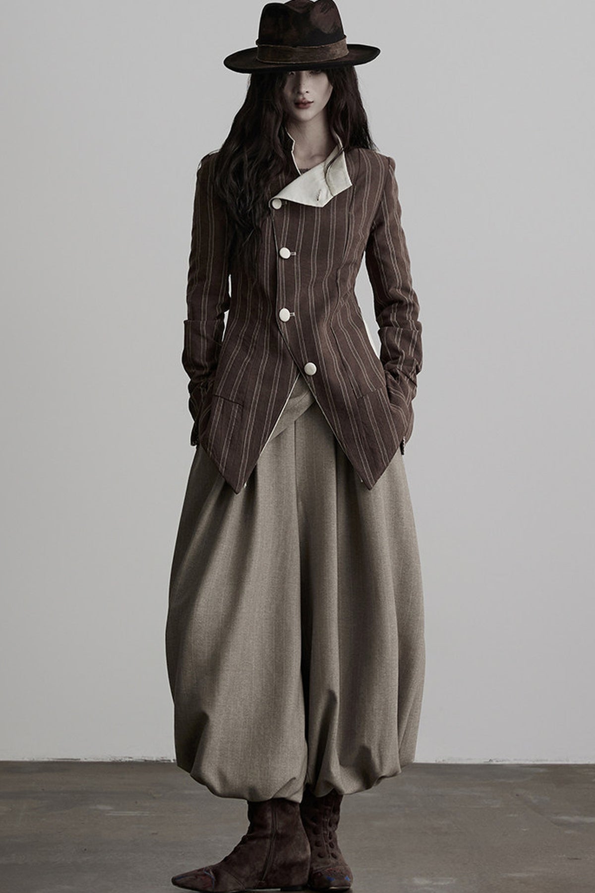 Striped Deconstructed Folded Waist Lantern Pants