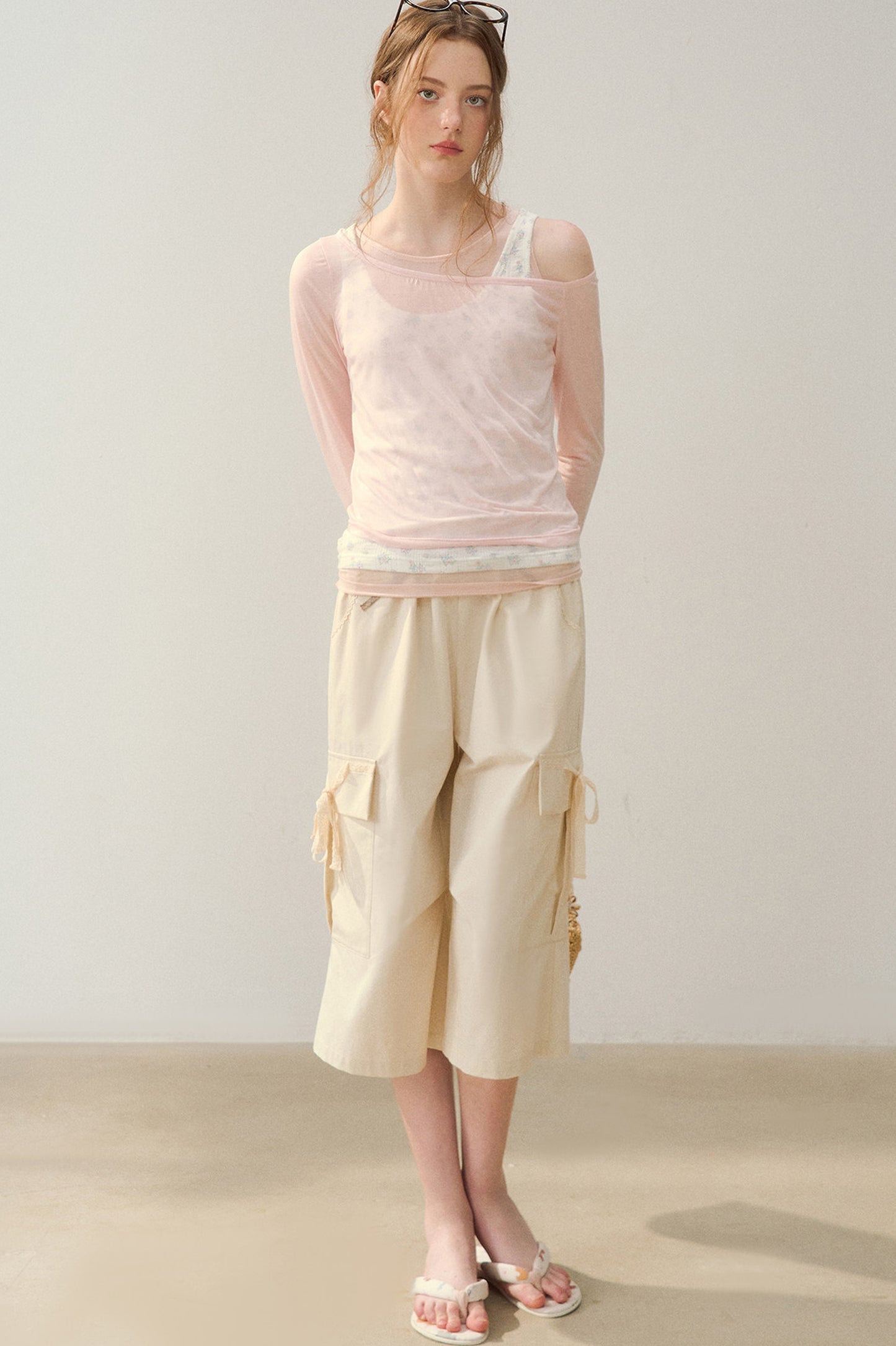 Cooling Layered-Look Long-Sleeve Blouse Set