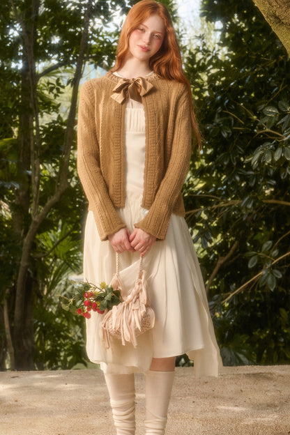 Soft Wool Ribbon Knit Cardigan