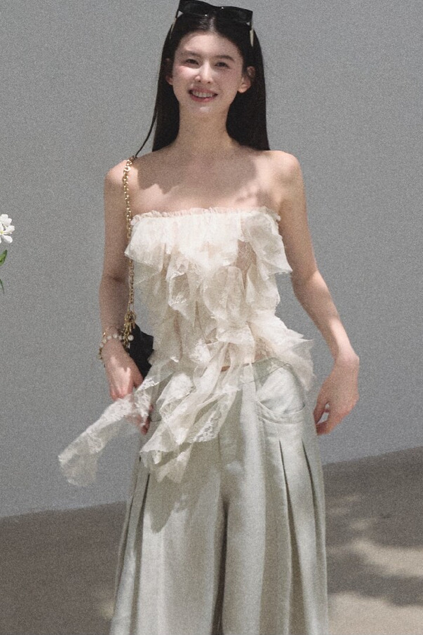 Ruffle Lace Tube Top