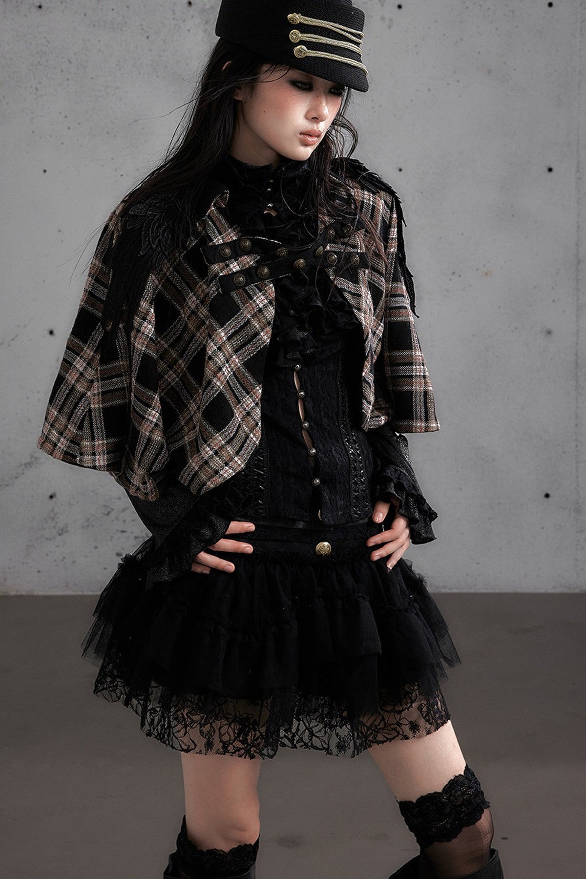 Reversible Wool Blend Plaid Cape
