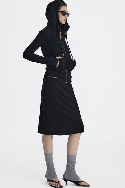 Lace Trim Knit Midi Skirt