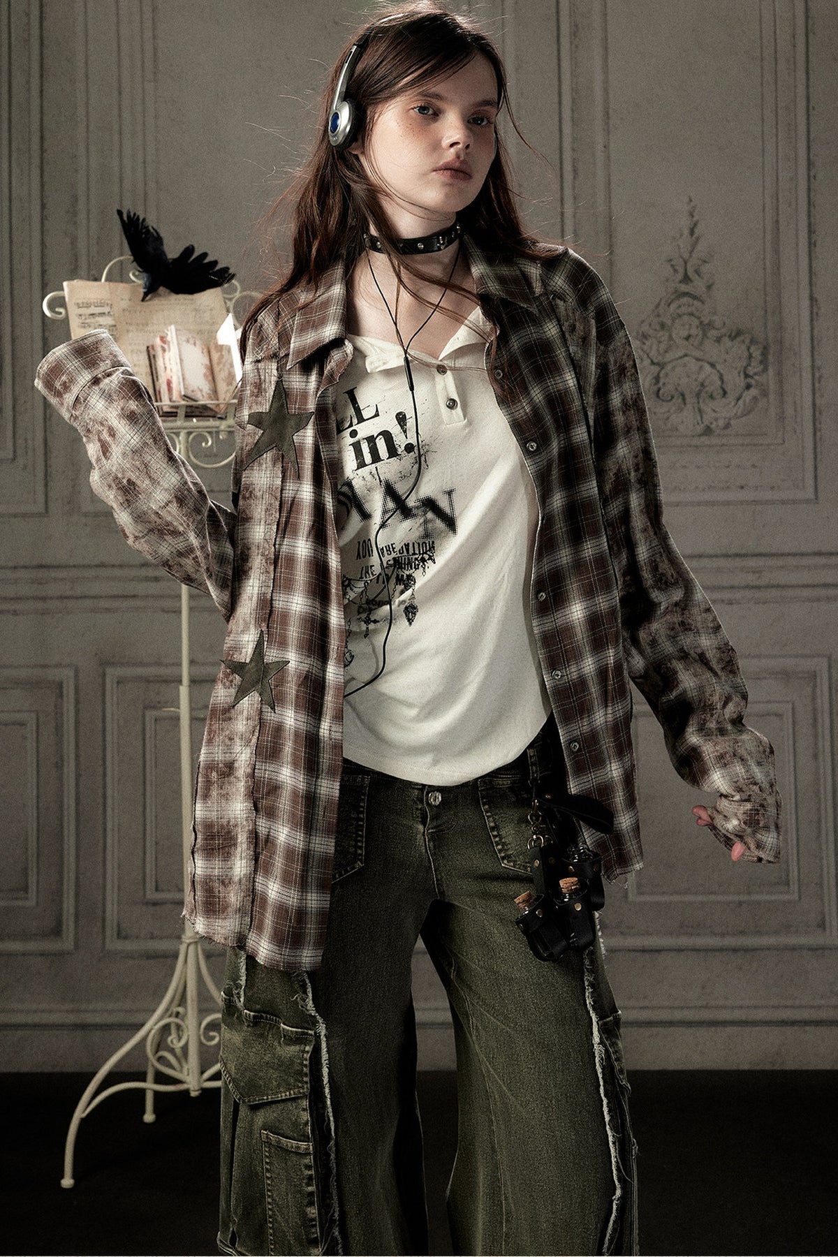 Coffee-Colored Plaid Shirt