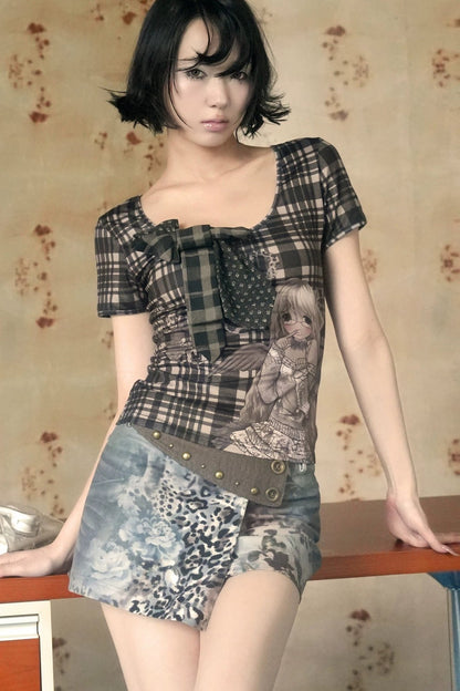 Vintage Leopard Floral Stud Short Skirt