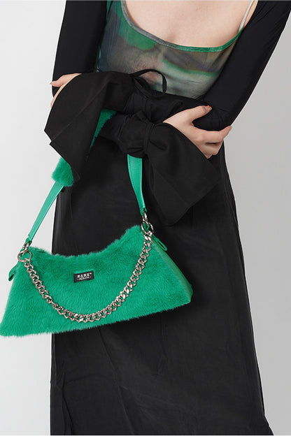 Solid Color Fur Underarm Crossbody Shoulder Bag