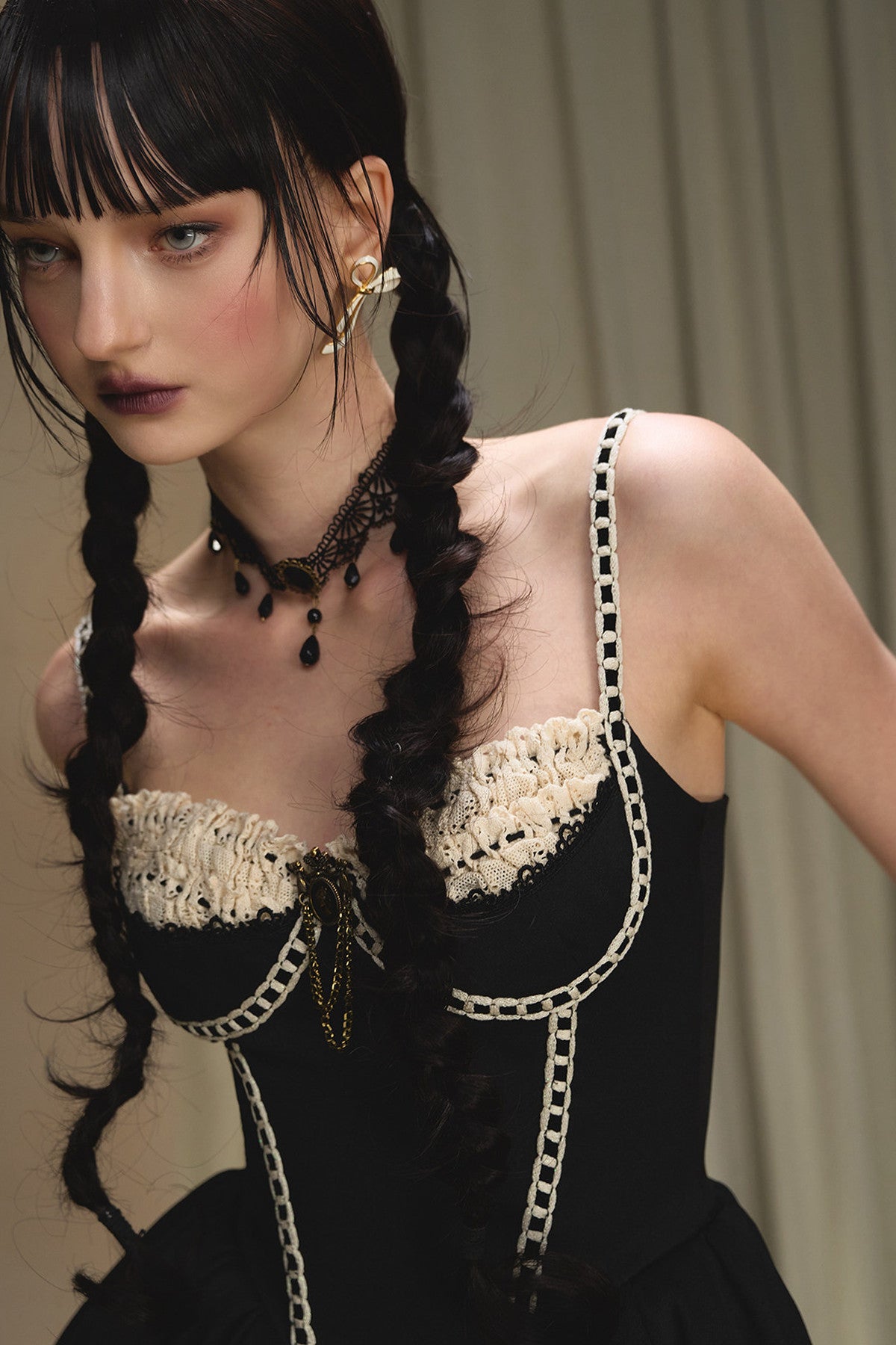 Black Boned Puff Strap Dress