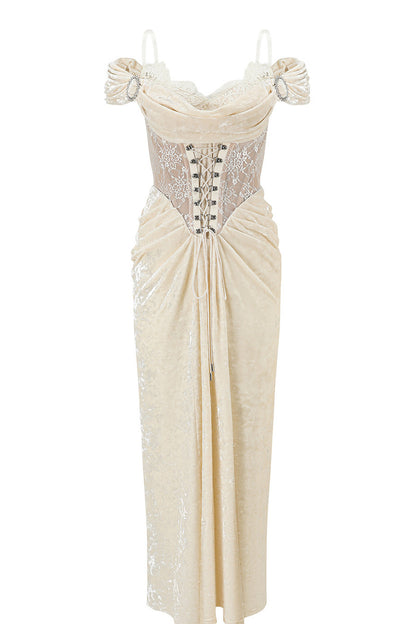 White Velvet Fishbone Corset Dress