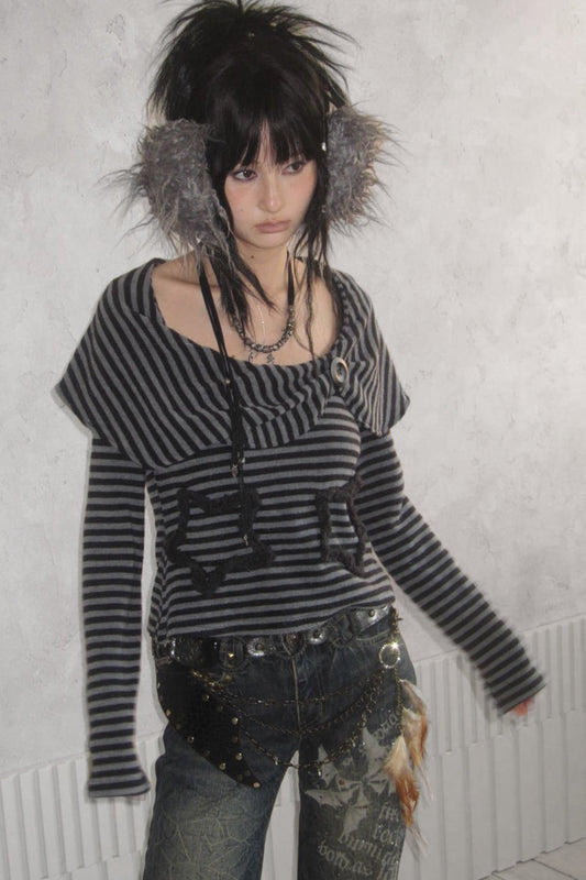 Striped Star Knit Top