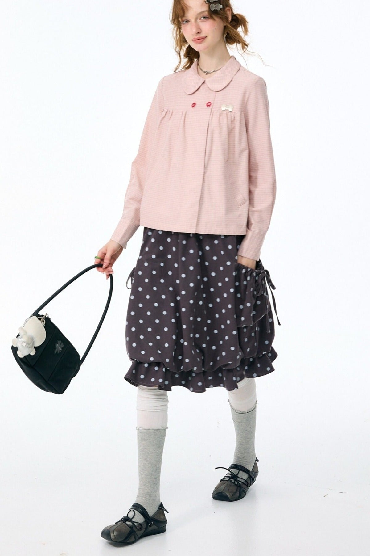 Pink Plaid Doll Collar Shirt