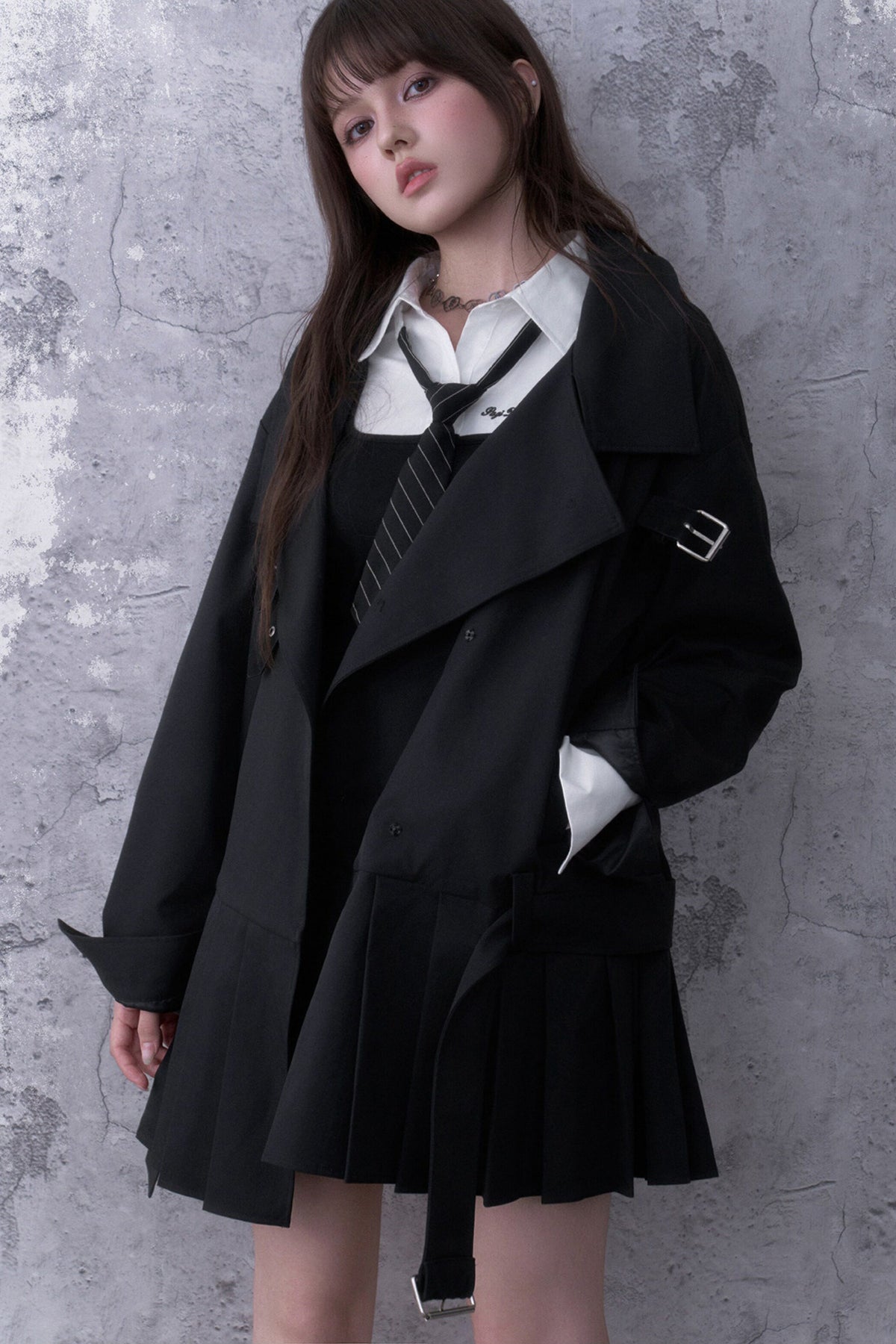 Black Pleated Trench Coat