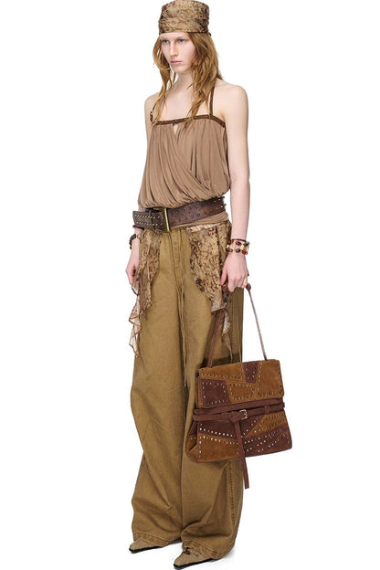 Pleated Beaded One-Shoulder Top
